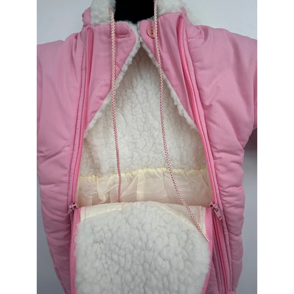 Vintage Baby Padded Snowsuit Jumpsuit‎ Pink Elephant Balloons Winter Outfit